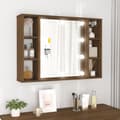 Miniatyrbild 2 av 11: The Living Store Spegelskåp med LED brun ek 76x15x55 cm -  Badrumsunderskåp