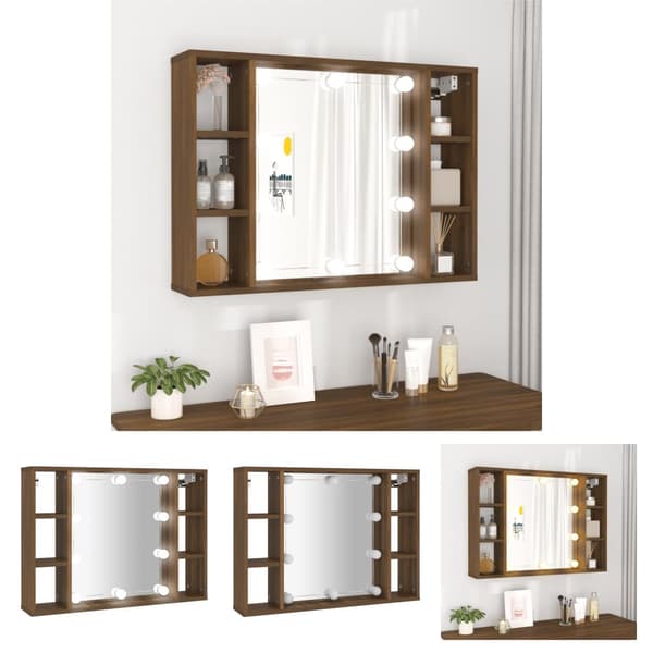 The Living Store Spegelskåp med LED brun ek 76x15x55 cm - Badrumsunderskåp