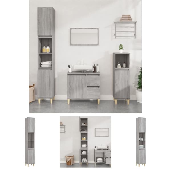 The Living Store Badrumsskåp grå sonoma 30x30x190 cm konstruerat trä -  Badrumsunderskåp