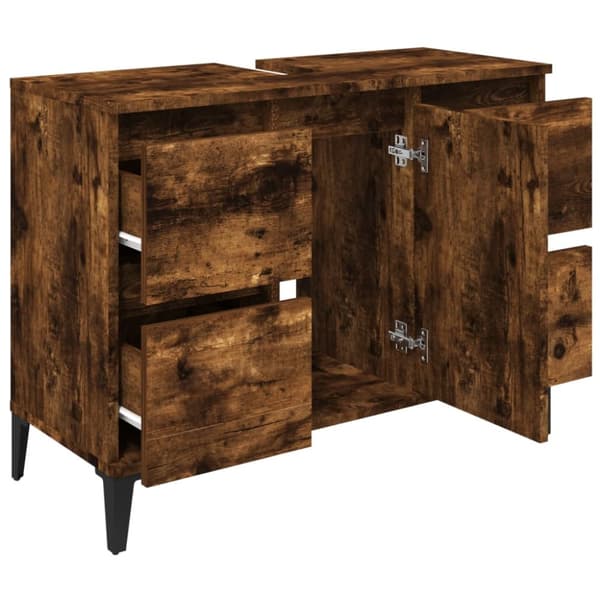 The Living Store Tvättställsskåp rökfärgad ek 80x33x60 cm konstruerat trä -  Badrumsunderskåp