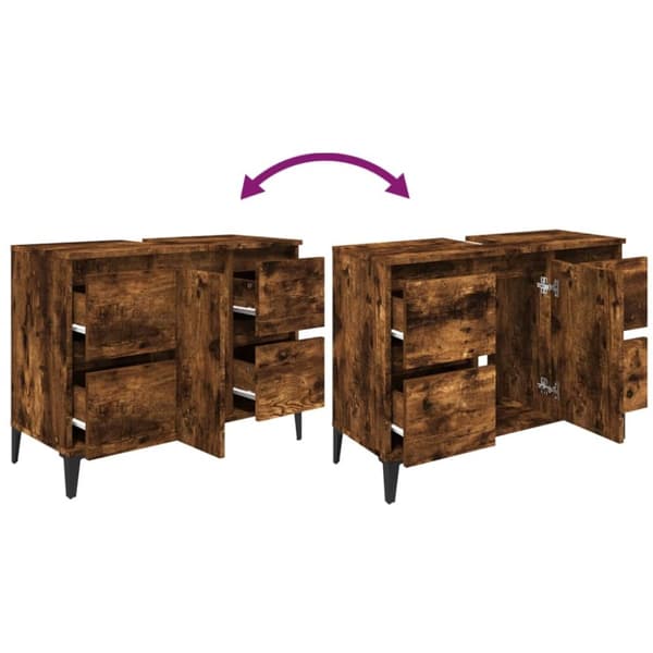The Living Store Tvättställsskåp rökfärgad ek 80x33x60 cm konstruerat trä -  Badrumsunderskåp