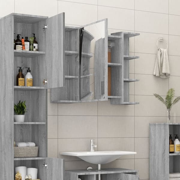 The Living Store skab med spejl 80x20,5x64 cm konstrueret træ grå sonoma-eg -  Badeværelsesborde