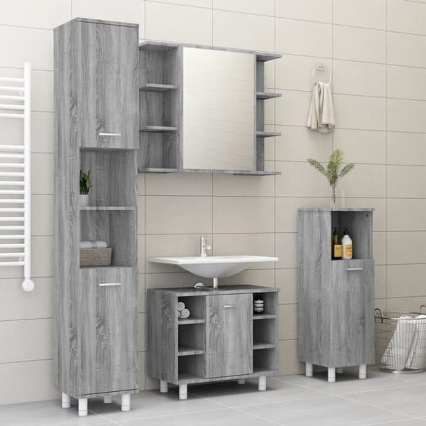 The Living Store skab med spejl 80x20,5x64 cm konstrueret træ grå sonoma-eg -  Badeværelsesborde
