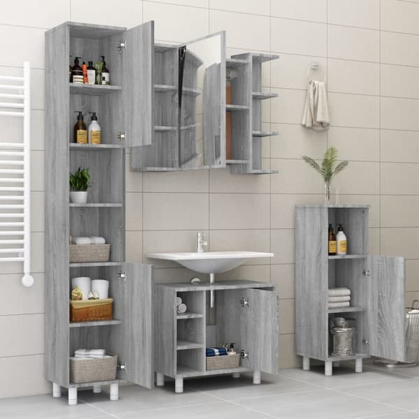The Living Store skab med spejl 80x20,5x64 cm konstrueret træ grå sonoma-eg - Badeværelsesborde