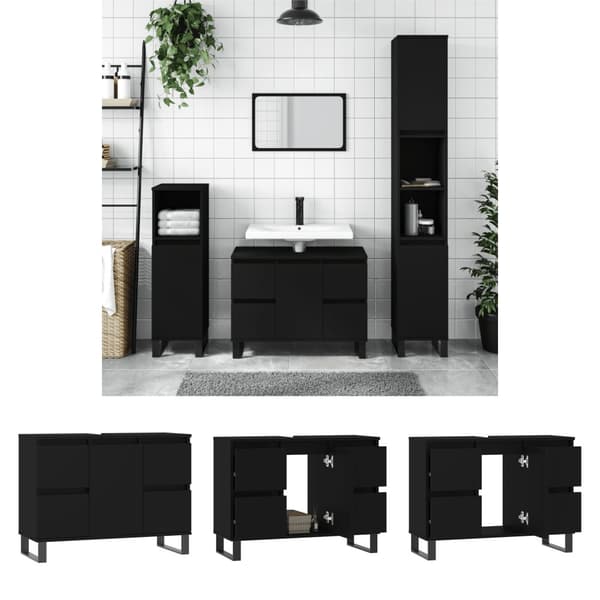 The Living Store badeværelsesskab 80x33x60 cm konstrueret træ sort -  Badeværelsesborde