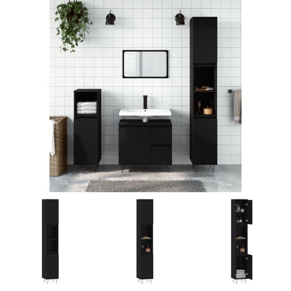 The Living Store badeværelsesskab 30x30x190 cm konstrueret træ sort -  Badeværelsesborde