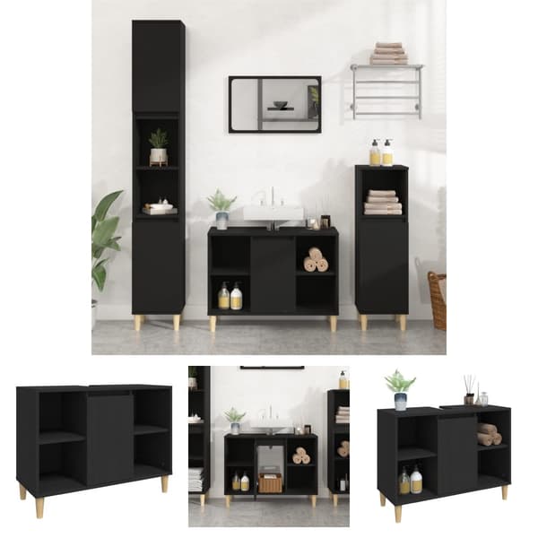The Living Store Tvättställsskåp svart 80x33x60 cm konstruerat trä -  Badrumsunderskåp