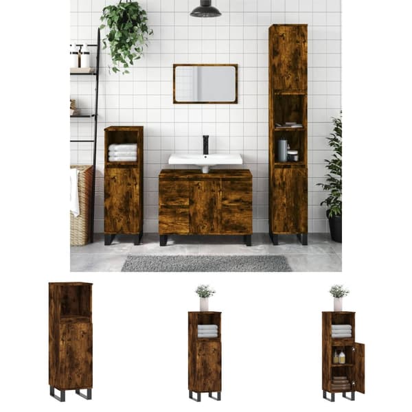 The Living Store badeværelsesskab 30x30x100 cm konstrueret træ røget egetræ -  Badeværelsesborde