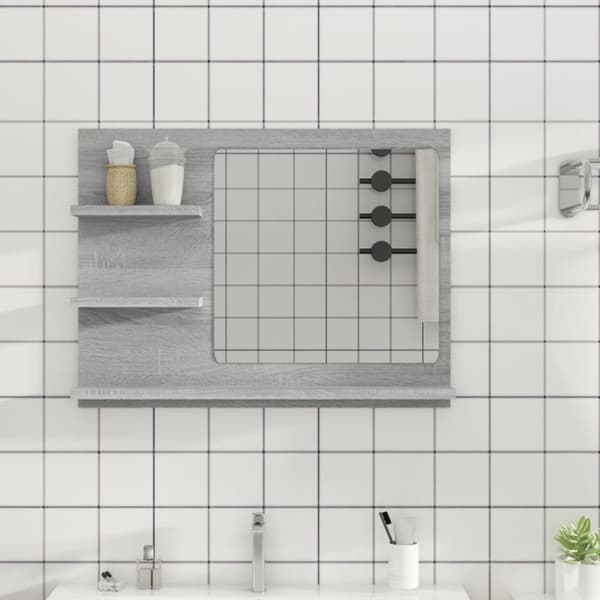 The Living Store Badrumsspegel grå sonoma 60x10,5x45 cm konstruerat trä - Badrumsunderskåp