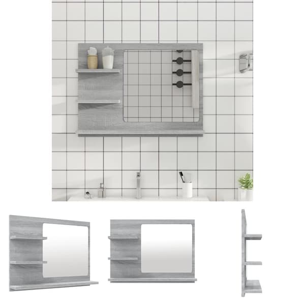 The Living Store Badrumsspegel grå sonoma 60x10,5x45 cm konstruerat trä -  Badrumsunderskåp