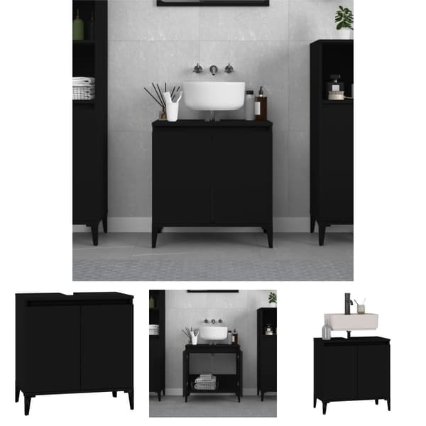 The Living Store Tvättställsskåp svart 58x33x60 cm konstruerat trä -  Badrumsunderskåp