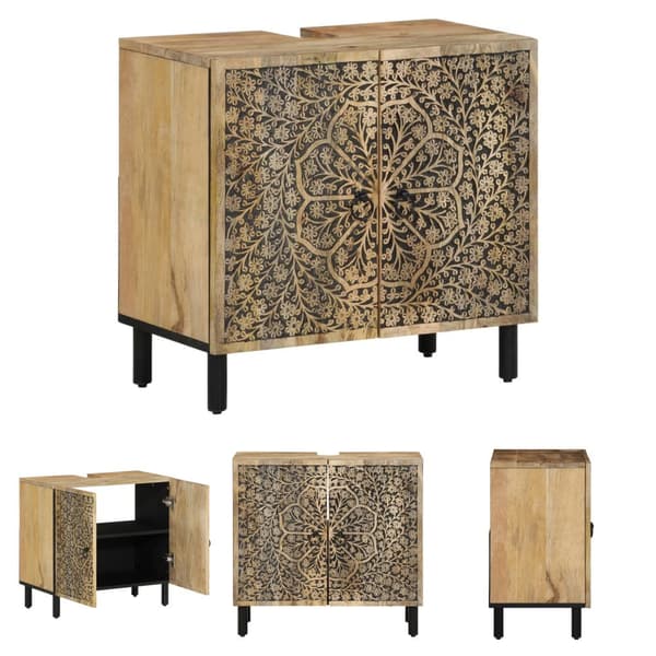 The Living Store Tvättställsskåp 62x33x58 cm massivt mangoträ -  Badrumsunderskåp