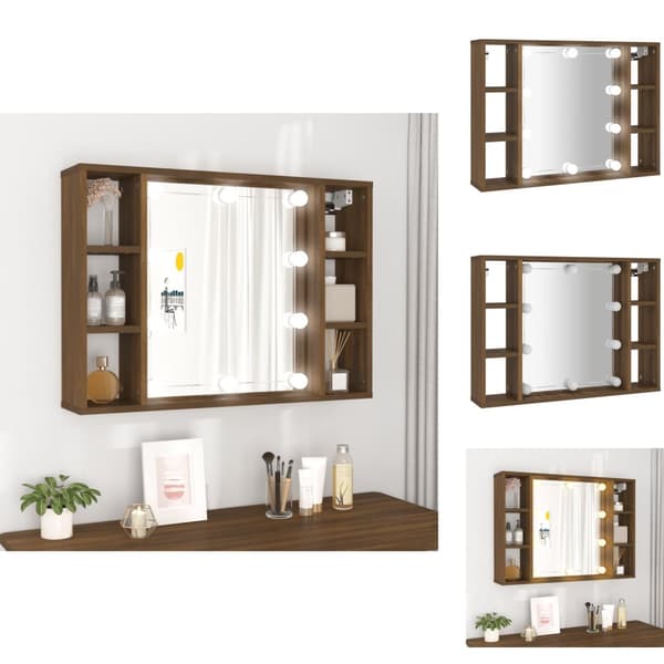 Badeværelsesborde - Living spejlskab med LED-lys 76x15x55 cm brun egetræsfarve