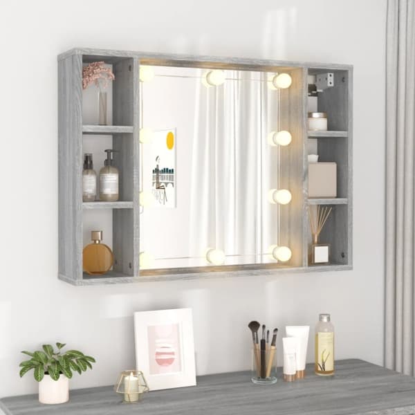 Badrumsunderskåp - Living Spegelskåp med LED grå sonoma 76x15x55 cm