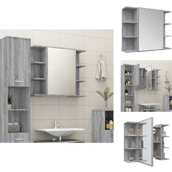 Badeværelsesborde - Living skab med spejl 80x20,5x64 cm konstrueret træ grå sonoma-eg