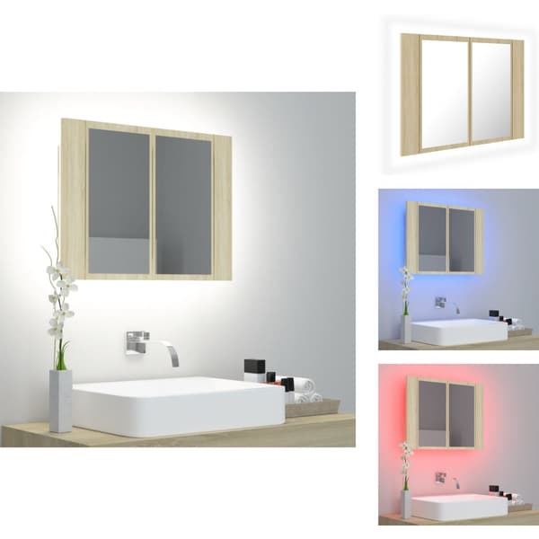 Badeværelsesborde - Living badeværelsesskab m. spejl og LED-lys 60x12x45cm akryl sonoma-eg