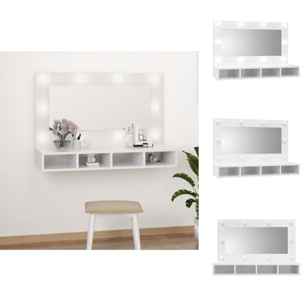 Kylpyhuoneen kampauspöydät - Living Peilikaappi LED-valoilla korkeakiilto valkoinen 90x31,5x62 cm