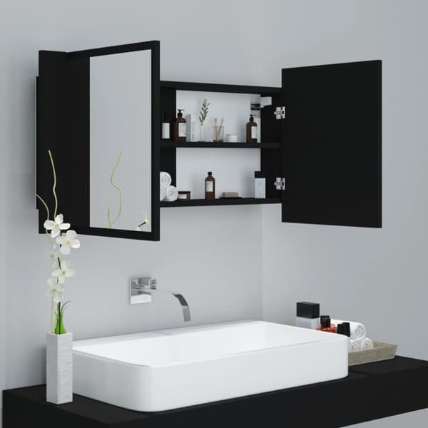 Badrumsunderskåp - Living Spegelskåp med LED svart 90x12x45 cm akryl