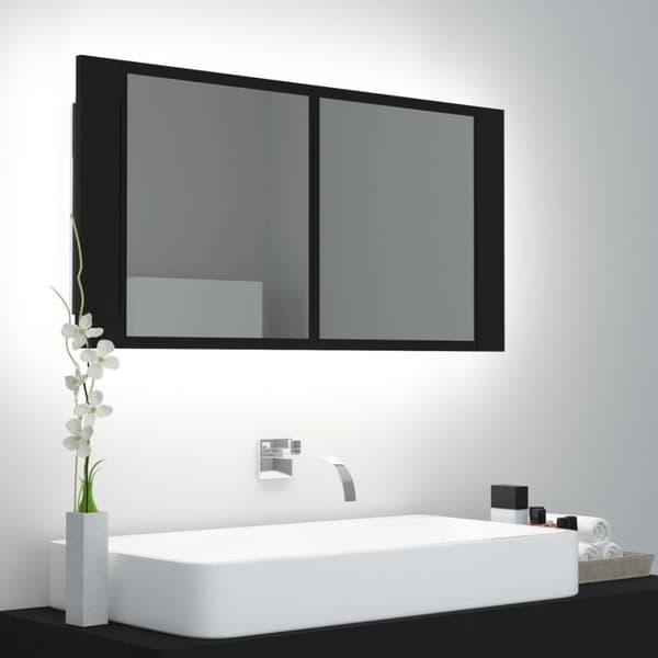 Badrumsunderskåp - Living Spegelskåp med LED svart 90x12x45 cm akryl