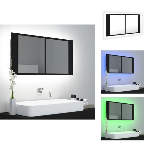 Badrumsunderskåp - Living Spegelskåp med LED svart 90x12x45 cm akryl