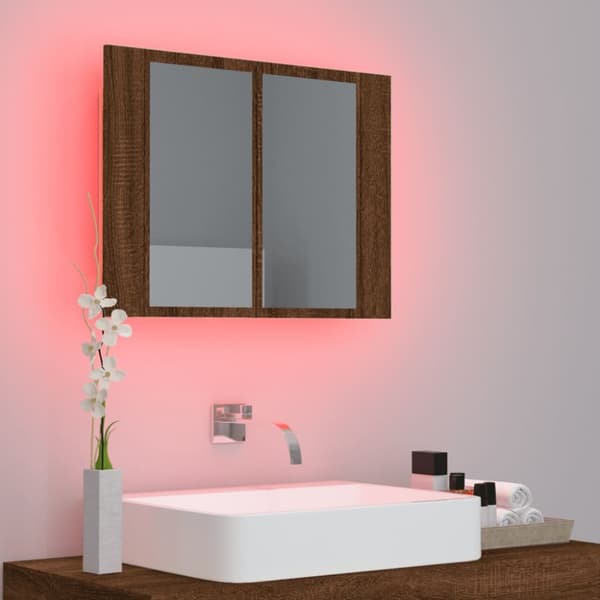 Badeværelsesborde - Living spejlskab m. LED-lys 60x12x45 cm konstrueret træ brunt eg