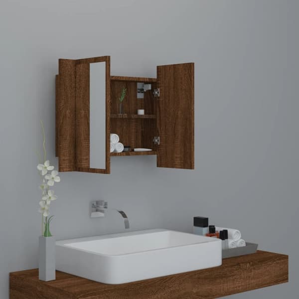 Badeværelsesborde - Living spejlskab m. LED-lys 60x12x45 cm konstrueret træ brunt eg