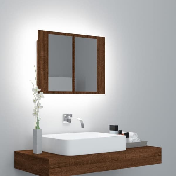 Badeværelsesborde - Living spejlskab m. LED-lys 60x12x45 cm konstrueret træ brunt eg