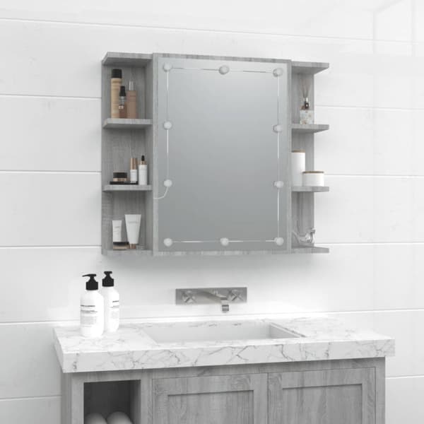 Kylpyhuoneen kampauspöydät - Living Peilikaappi LED-valoilla harmaa Sonoma 70x16,5x60 cm