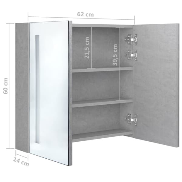 Kylpyhuoneen kampauspöydät - Living LED kylpyhuoneen peilikaappi betoninharmaa 62x14x60 cm