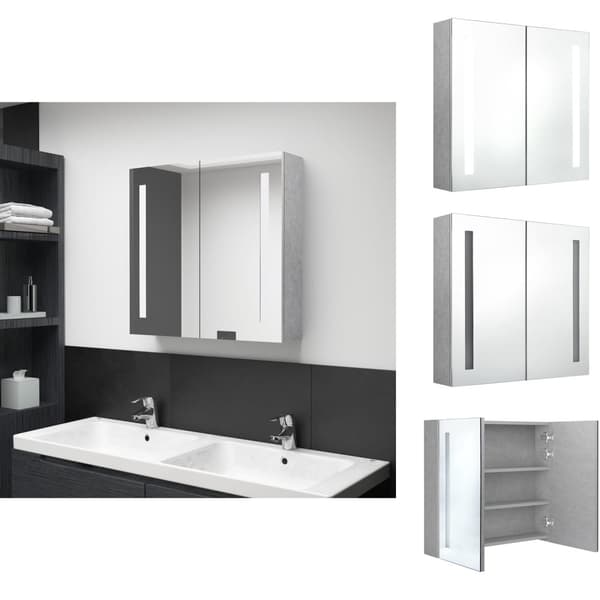 Badeværelsesborde - Living badeværelsesskab med spejl + LED-lys 62x14x60 cm betongrå