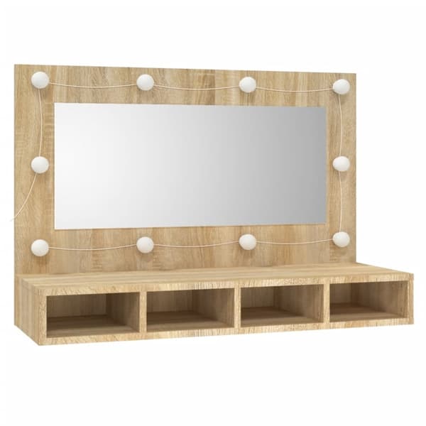 Badeværelsesborde - Living spejlskab med LED-lys 90x31,5x62 cm sonoma-eg