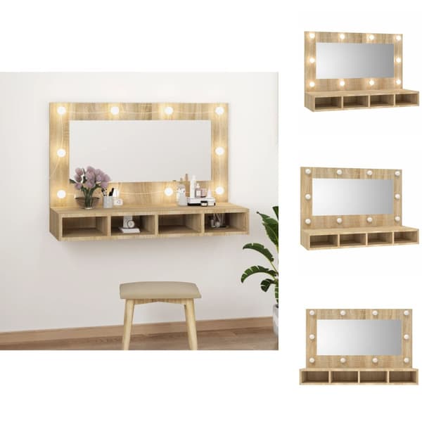 Badeværelsesborde - Living spejlskab med LED-lys 90x31,5x62 cm sonoma-eg