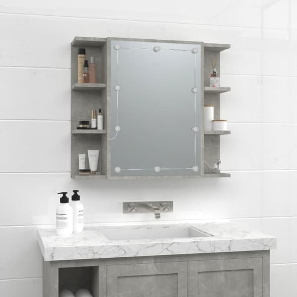 Kylpyhuoneen kampauspöydät - Living Peilikaappi LED-valoilla betoninharmaa 70x16,5x60 cm
