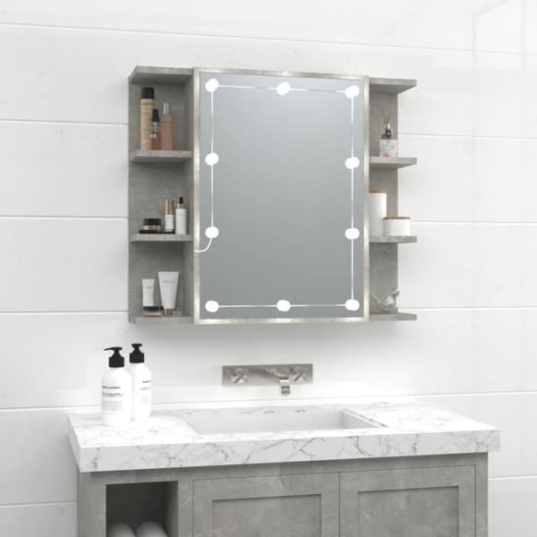 Kylpyhuoneen kampauspöydät - Living Peilikaappi LED-valoilla betoninharmaa 70x16,5x60 cm