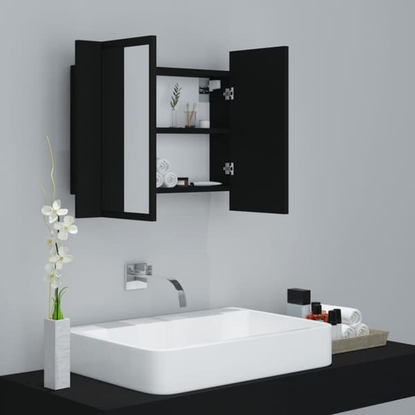 Badeværelsesborde - Living badeværelsesskab m. spejl og LED-lys 60x12x45 cm akryl sort