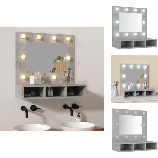 Badrumsunderskåp - Living Spegelskåp med LED betonggrå 60x31,5x62 cm
