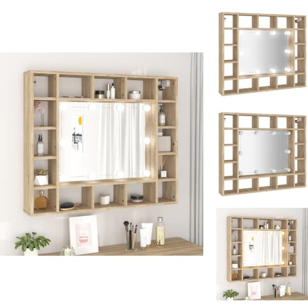 Badeværelsesborde - Living spejlskab med LED-lys 91x15x76,5 cm sonoma-eg