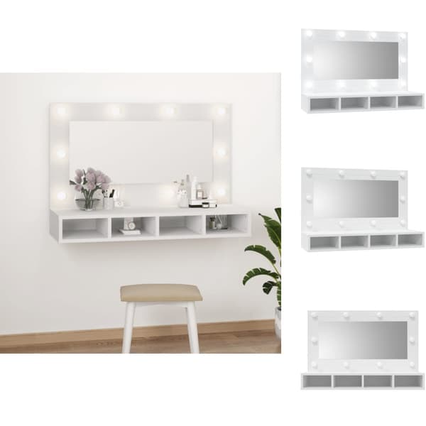 Badeværelsesborde - Living spejlskab med LED-lys 90x31,5x62 cm hvid