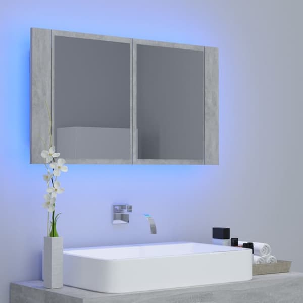 Badrumsunderskåp - Living Spegelskåp med LED betonggrå 80x12x45 cm akryl