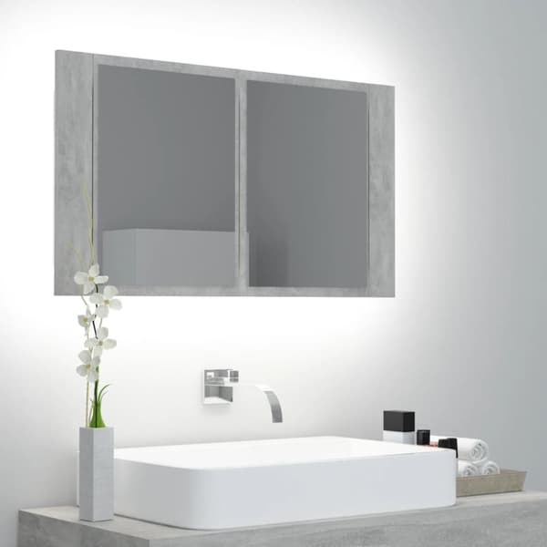 Badrumsunderskåp - Living Spegelskåp med LED betonggrå 80x12x45 cm akryl