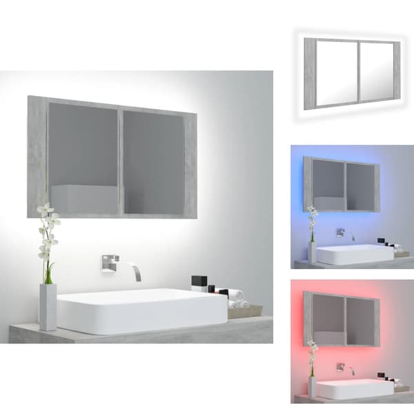 Badrumsunderskåp - Living Spegelskåp med LED betonggrå 80x12x45 cm akryl