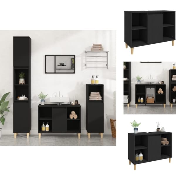 Badrumsunderskåp - Living Tvättställsskåp svart 80x33x60 cm konstruerat trä