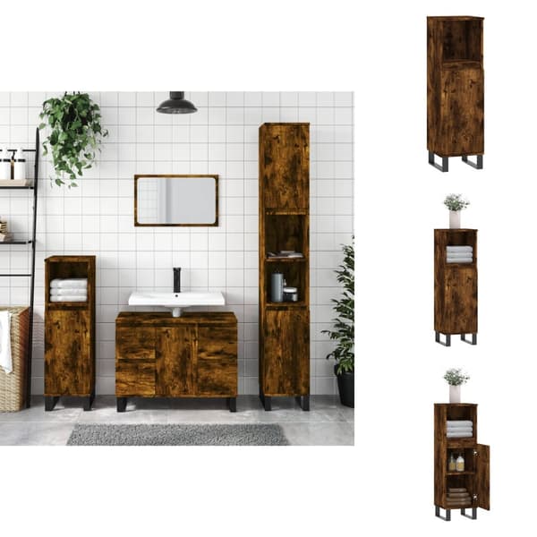 Badeværelsesborde - Living badeværelsesskab 30x30x100 cm konstrueret træ røget egetræ