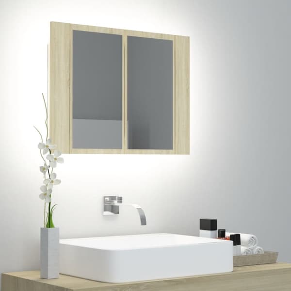 Badeværelsesskab m. Spejl og LED-lys 60x12x45cm akryl sonoma-eg - LED-spejlskab - LED-spejlskabe - Home & Living