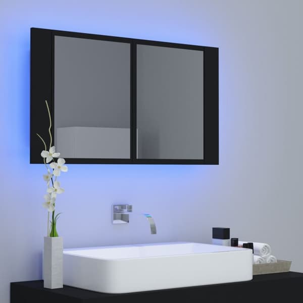 Kylpyhuoneen LED peilikaappi musta 80x12x45 cm akryyli - LED Peilikaappi - LED Peilikaapit - Home & Living