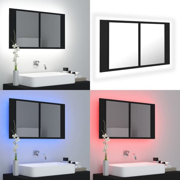 Kylpyhuoneen LED peilikaappi musta 80x12x45 cm akryyli - LED Peilikaappi - LED Peilikaapit - Home & Living