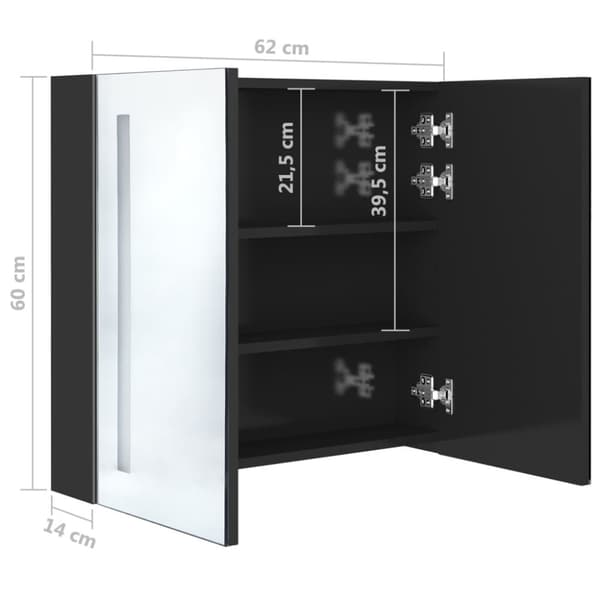 LED kylpyhuoneen peilikaappi kiiltävä musta 62x14x60 cm - Kylpyhuoneen Kaappi - Kylpyhuoneen Kaapit - Home & Living