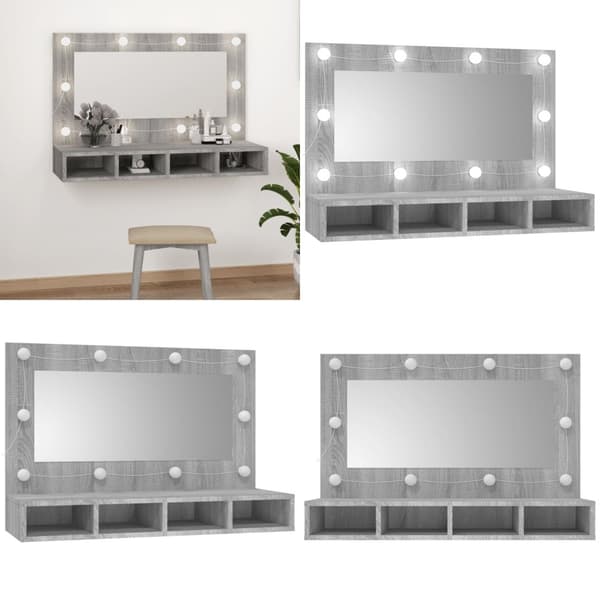 Spejlskab med LED-lys 90x31,5x62 cm grå sonoma-eg - Spejlskab - Spejlskabe - Home & Living
