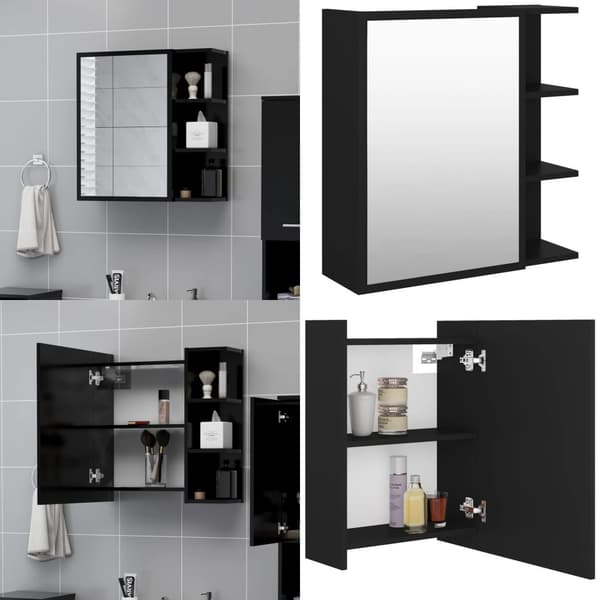 Spegelskåp för badrum svart 62,5x20,5x64 cm konstruerat trä - Spegelskåp - Badrumsskåp - Home & Living