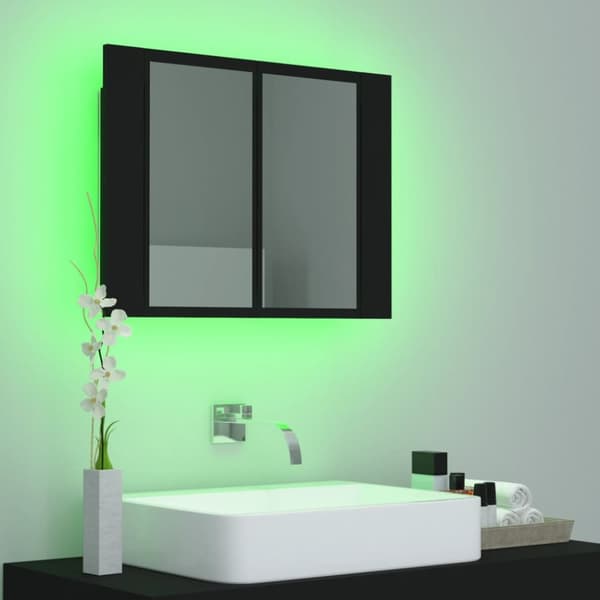 Kylpyhuoneen LED peilikaappi musta 60x12x45 cm akryyli - LED Peilikaappi - LED Peilikaapit - Home & Living